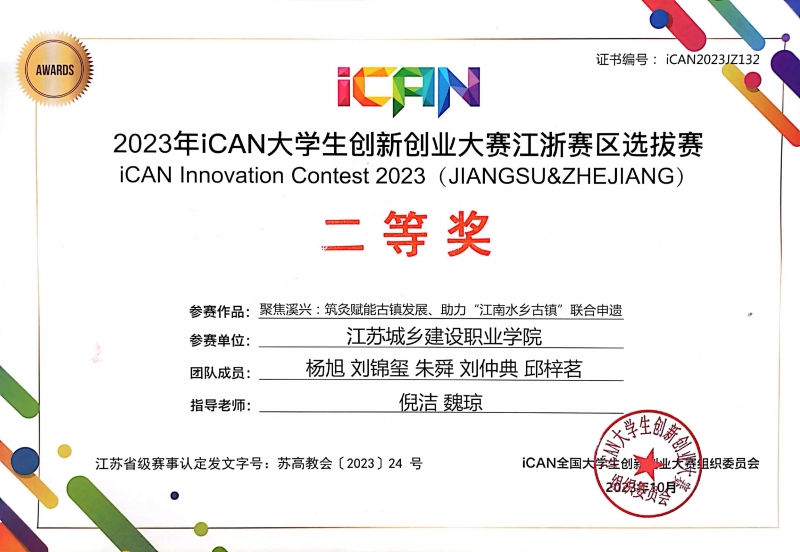 喜报：我校在第17届iCAN大学生创新创业大赛江浙赛区选拔赛中荣获二等奖